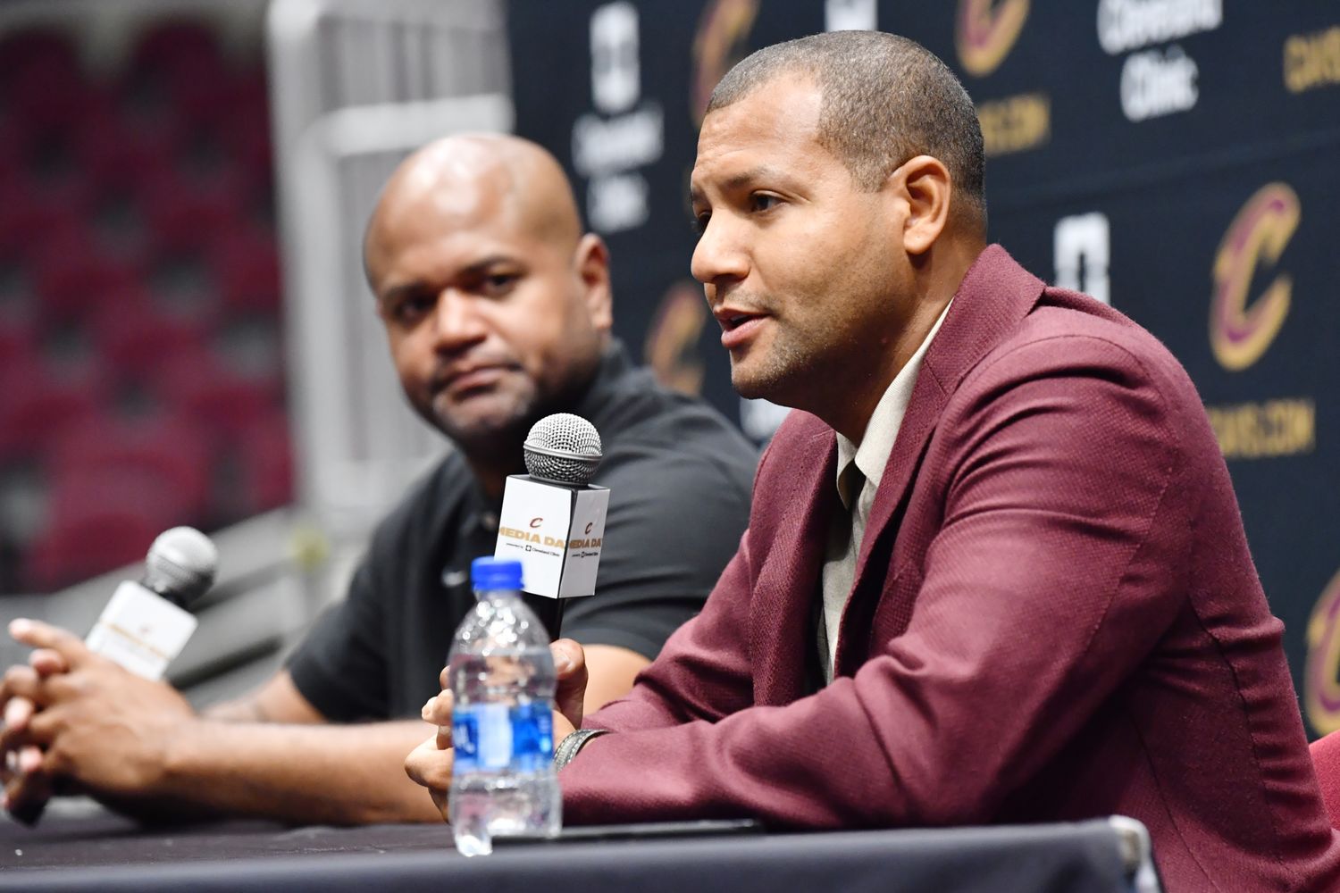 Sep 26, 2022; Cleveland, OH, USA; Cleveland Cavaliers general manager Koby Altman talks to the media during media day at Rocket Mortgage FieldHouse. Mandatory Credit: Ken Blaze-USA TODAY Sports
